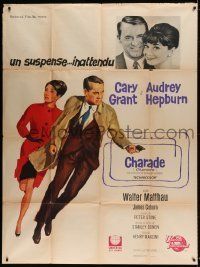 6p621 CHARADE French 1p '63 full-length art of tough Cary Grant & sexy Audrey Hepburn + photo!
