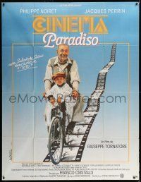6p625 CINEMA PARADISO French 1p '89 great image of Philippe Noiret & Salvatore Cascio on bike!