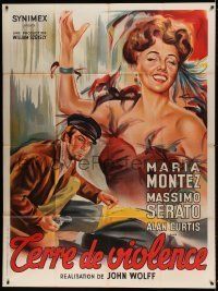 6p630 CITY OF VIOLENCE French 1p '51 art of sexy Maria Montez in showgirl outfit + Serato with gun!