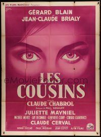 6p636 COUSINS French 1p '59 Claude Chabrol, cool super close artwork of eyes by Rene Lefebvre!