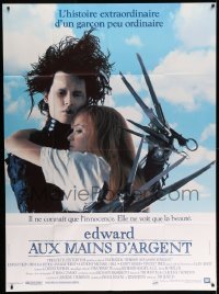 6p677 EDWARD SCISSORHANDS French 1p '90 Tim Burton classic, close up Johnny Depp & Winona Ryder!