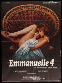6p679 EMMANUELLE 4 French 1p '84 super sexy naked Mia Nygren sitting in chair, Leo Kouper art!