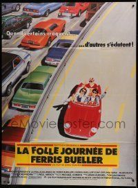 6p695 FERRIS BUELLER'S DAY OFF French 1p '86 best different art of Broderick & friends in Ferrari!