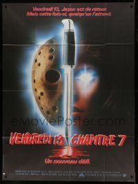 6p711 FRIDAY THE 13th PART VII French 1p '88 slasher horror sequel, great hockey mask & knife art!