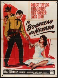 6p725 HANGMAN French 1p '60 different Soubie art of Robert Taylor handcuffed to sexy Tina Louise!