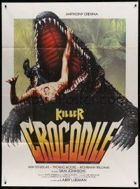 6p767 KILLER CROCODILE French 1p '89 different LK horror art of giant reptile eating man alive!
