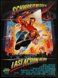 6p786 LAST ACTION HERO French 1p '93 cool artwork of Arnold Schwarzenegger by Morgan!