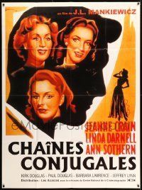6p799 LETTER TO THREE WIVES French 1p R90s Grinsson art of Jeanne Crain, Linda Darnell & Sothern!