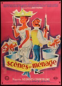 6p823 MARRIAGE EPISODES French 1p '54 Clement Hurel art of Bernard Blier & Daems in a gun duel!