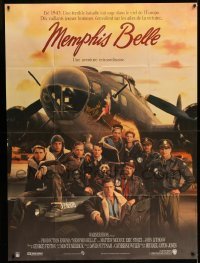 6p828 MEMPHIS BELLE French 1p '90 Matt Modine, Sean Astin, cool cast portrait by WWII B-17!