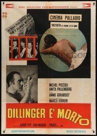 6p131 DILLINGER IS DEAD Italian 1p '69 great image of Michel Piccoli with gun + newspaper!