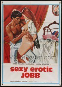 6p188 LES EMMERDEUSES Italian 1p '76 Jess Franco, Aller art of half-naked couple, Sexy Erotic Jobb