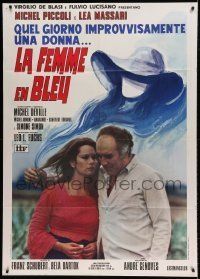 6p281 WOMAN IN BLUE Italian 1p '73 La Femme en Bleu, Michel Piccoli, Lea Massari, cool art!