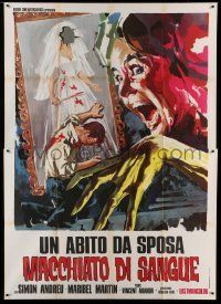 6p010 BLOOD SPATTERED BRIDE Italian 2p '75 wild art of screaming woman & faceless painting!