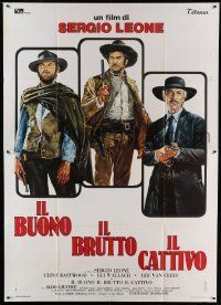 6p027 GOOD, THE BAD & THE UGLY Italian 2p R70s Casaro art of Eastwood, Van Cleef & Wallach, Leone!