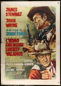 6p046 MAN WHO SHOT LIBERTY VALANCE Italian 2p '63 John Wayne & James Stewart, different Colizzi art
