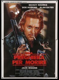 6p057 PRAYER FOR THE DYING Italian 2p '87 Casaro art of Mickey Rourke with shotgun + naked woman!