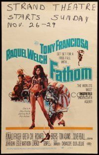 6p359 FATHOM WC '67 art of sexy nearly-naked Raquel Welch in skydiving harness & action scenes!