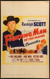 6p360 FIGHTING MAN OF THE PLAINS WC '49 Randolph Scott reaching for gun & holding Jane Nigh!