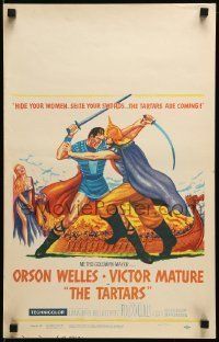 6p513 TARTARS WC '61 great artwork of armored Victor Mature battling Orson Welles!