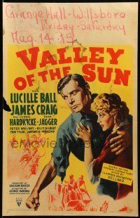 6p530 VALLEY OF THE SUN WC '42 art of Lucille Ball holding onto tough cowboy James Craig!