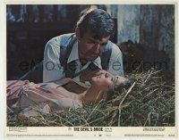 6r502 DEVIL'S BRIDE color LC #8 '68 Terence Fisher Hammer horror, man & woman laying on hay, rare!