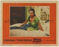 6r377 BAND OF ANGELS LC #8 '57 c/u of beautiful slave mistress Yvonne De Carlo sitting on bed!