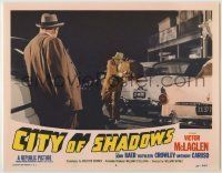 6r453 CITY OF SHADOWS LC #3 '55 tough gangster Victor McLaglen with large man in parking lot!