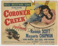 6r056 CORONER CREEK TC '48 great image of cowboy Randolph Scott protecting Marguerite Chapman!