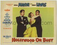 6r567 HOLLYWOOD OR BUST LC #1 '56 Dean Martin watches sexy Anita Ekberg hug Jerry Lewis!