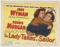 6r161 LADY TAKES A SAILOR TC '49 close up of Jane Wyman hugging boat captain Dennis Morgan!