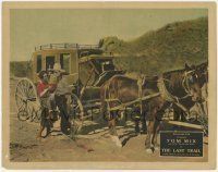 6r633 LAST TRAIL LC '27 great image of Tom Mix, Carmelita Geraghty & child by stagecoach!