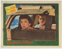6r754 OUTPOST IN MALAYA LC #5 '52 close up of Claudette Colbert & Jack Hawkins vehicle!