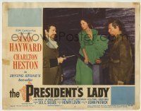 6r771 PRESIDENT'S LADY LC #2 '53 adulteress Susan Hayward between Charlton Heston & guy with gun!