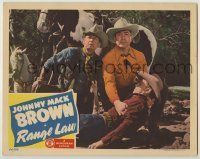 6r778 RANGE LAW LC '44 cowboys Johnny Mack Brown & Raymond Hatton with wounded man!