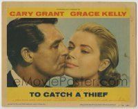 6r889 TO CATCH A THIEF LC #5 '55 best romantic c/u of Grace Kelly & Cary Grant, Alfred Hitchcock
