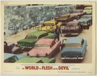 6r981 WORLD, THE FLESH & THE DEVIL LC #4 '59 Harry Belafonte on bridge choked with empty cars!