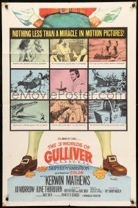 6t003 3 WORLDS OF GULLIVER 1sh '60 Ray Harryhausen fantasy classic, art of giant Kerwin Mathews!