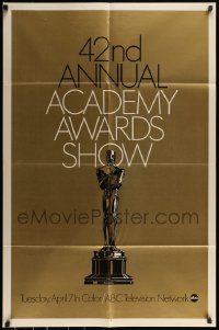 6t006 42ND ANNUAL ACADEMY AWARDS foil 1sh '70 wonderful image of the Oscar statue!