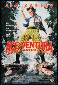 6t018 ACE VENTURA WHEN NATURE CALLS DS 1sh '95 wacky Jim Carrey on crocodiles by John Alvin!