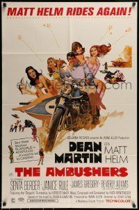 6t041 AMBUSHERS 1sh '67 art of Dean Martin as Matt Helm with sexy Slaygirls on motorcycle!