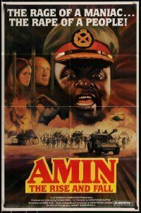 6t047 AMIN THE RISE & FALL 25x38 1sh '81 Joseph Olita as maniac dictator Idi Amin, great art!
