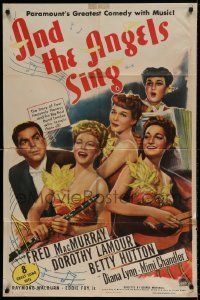 6t048 AND THE ANGELS SING style A 1sh '44 art of Fred MacMurray with Dorothy Lamour & sexy band!
