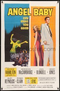 6t049 ANGEL BABY 1sh '61 full-length George Hamilton standing with sexiest Salome Jens!