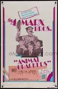 6t050 ANIMAL CRACKERS 1sh R74 art of all four Marx Brothers, Groucho, Harpo, Chico, and Zeppo!