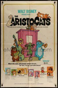 6t058 ARISTOCATS 1sh '71 Walt Disney feline jazz musical cartoon, great colorful art!