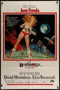 6t077 BARBARELLA 1sh '68 sexiest sci-fi art of Jane Fonda by Robert McGinnis, Roger Vadim!