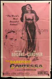 6t078 BAREFOOT CONTESSA 1sh '54 Humphrey Bogart & art of sexy full-length Ava Gardner!