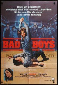 6t071 BAD BOYS English 1sh '83 life has pushed Sean Penn into a corner, wild prison fight art!