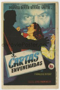 6x299 13th LETTER Spanish herald '51 Otto Preminger, Linda Darnell, different Soligo art!